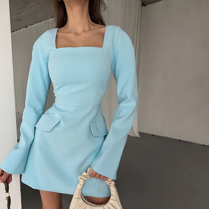 Tailored A-line mini dress with back tie waist and pocket detail - Yar