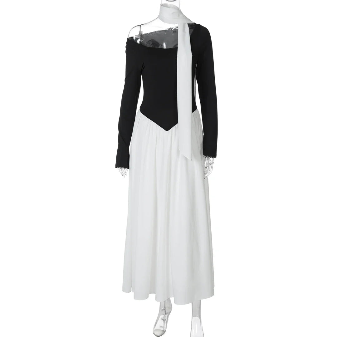 Maxi Dress with Scarf Decoration - NESSIA
