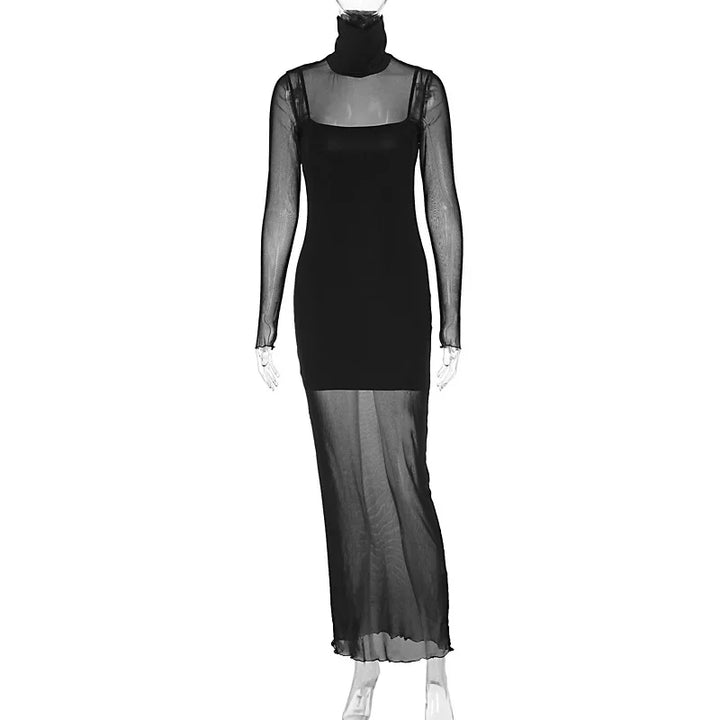 Mesh Maxi Dress with Turtleneck Underskirt - Isabella