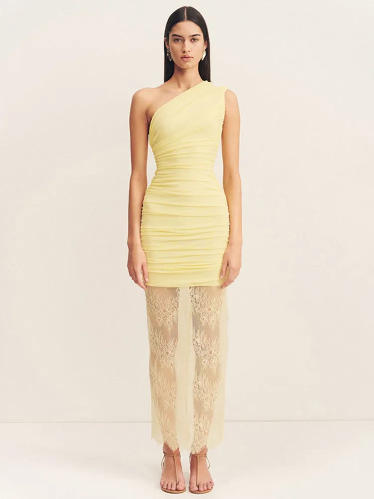 Maxi dress with ruching and lace design - Ameriza