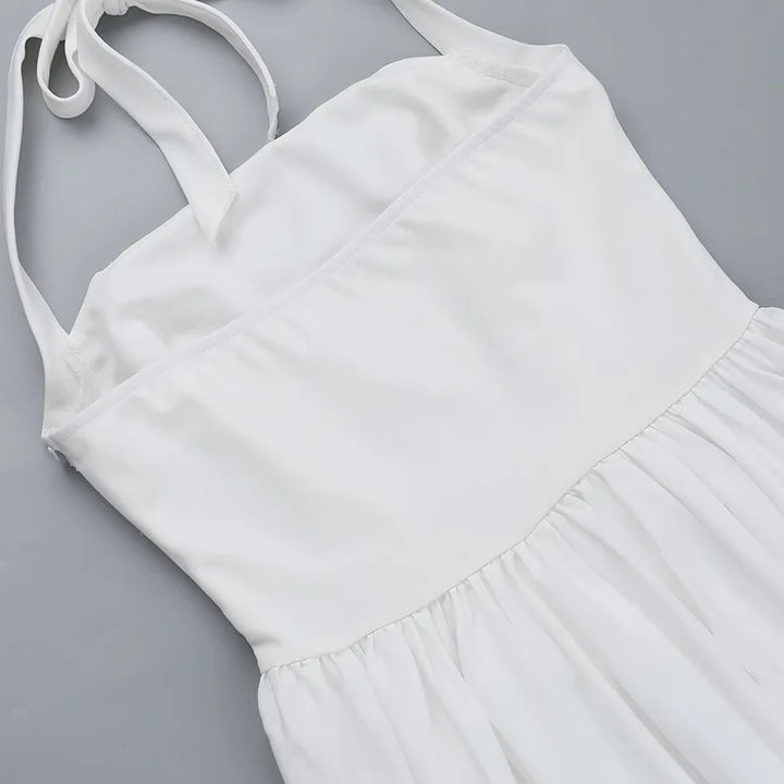 A-line midi dress with open back and neck tie - Angie