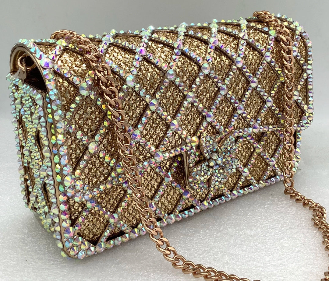 תיק נצנצים בעיצוב יהלומים בעיטור פרח