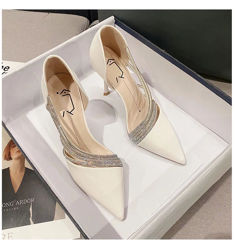 Suede Fabric Pointed Heel Shoes with Sparkling Sequin Design - Alior