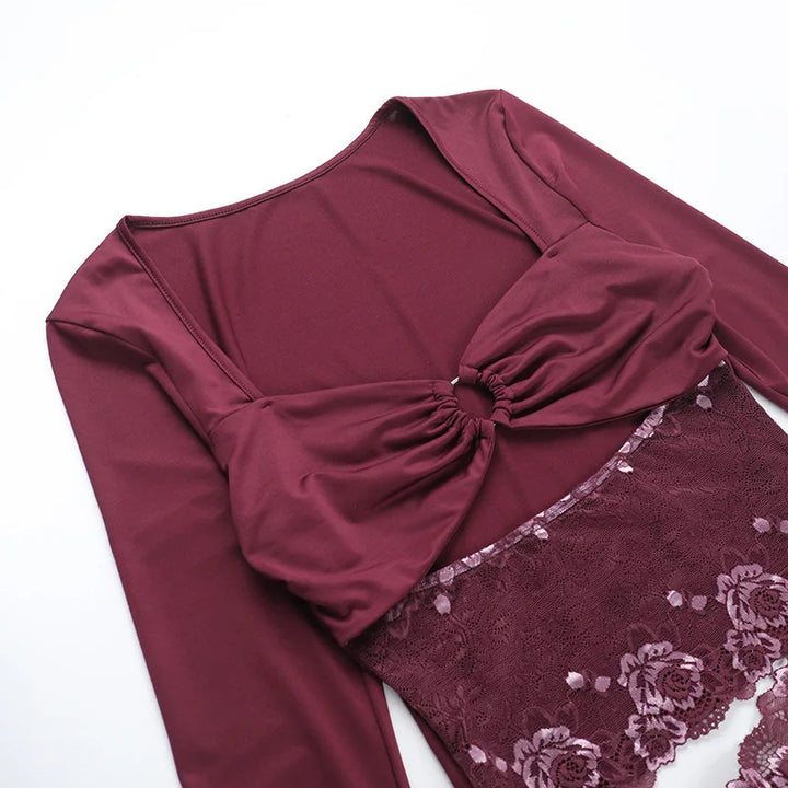 Fitted mini dress with cutouts and lace decoration - Mika