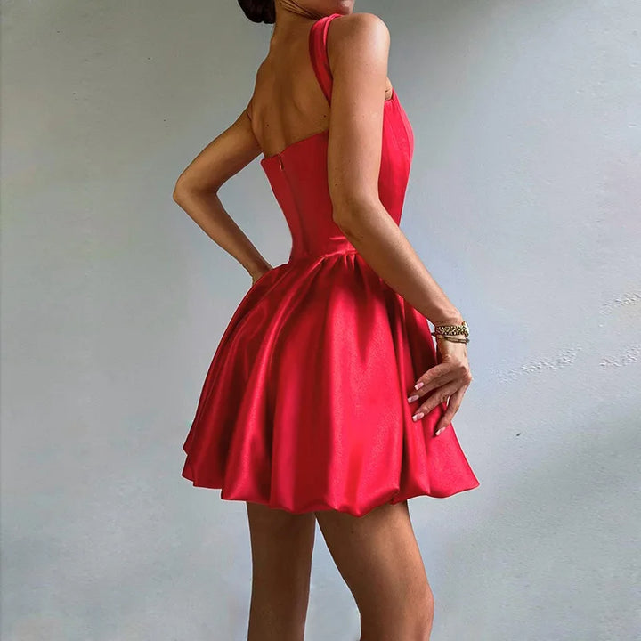 Balloon Cut Satin Mini Dress - Shandy