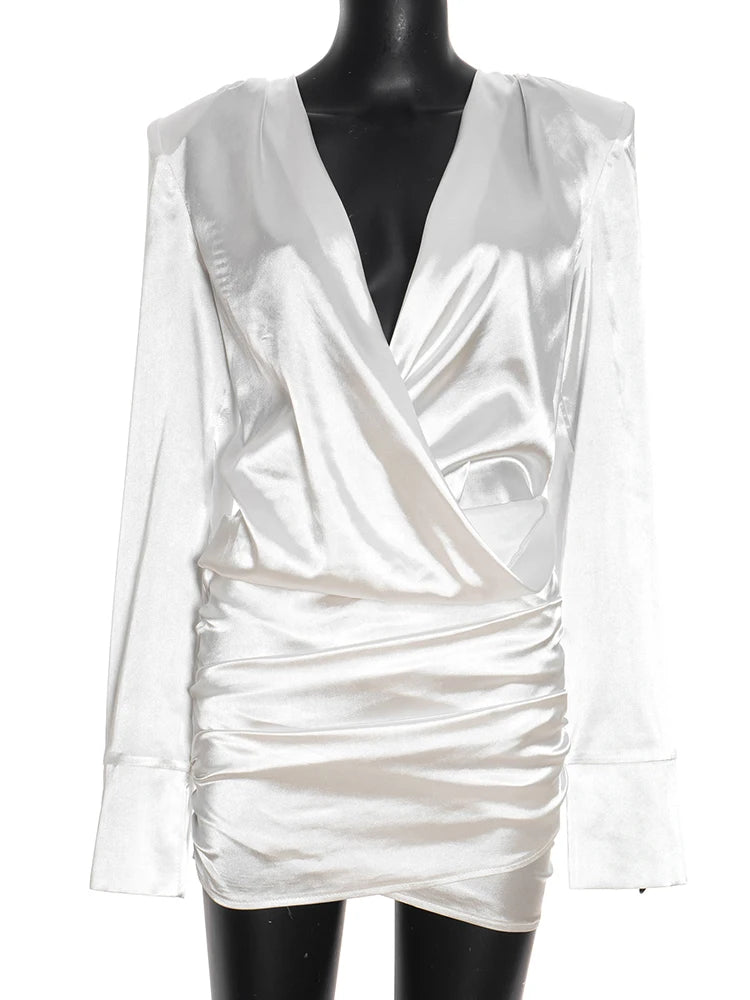 Satin Mini Dress with Pleats - Roxana