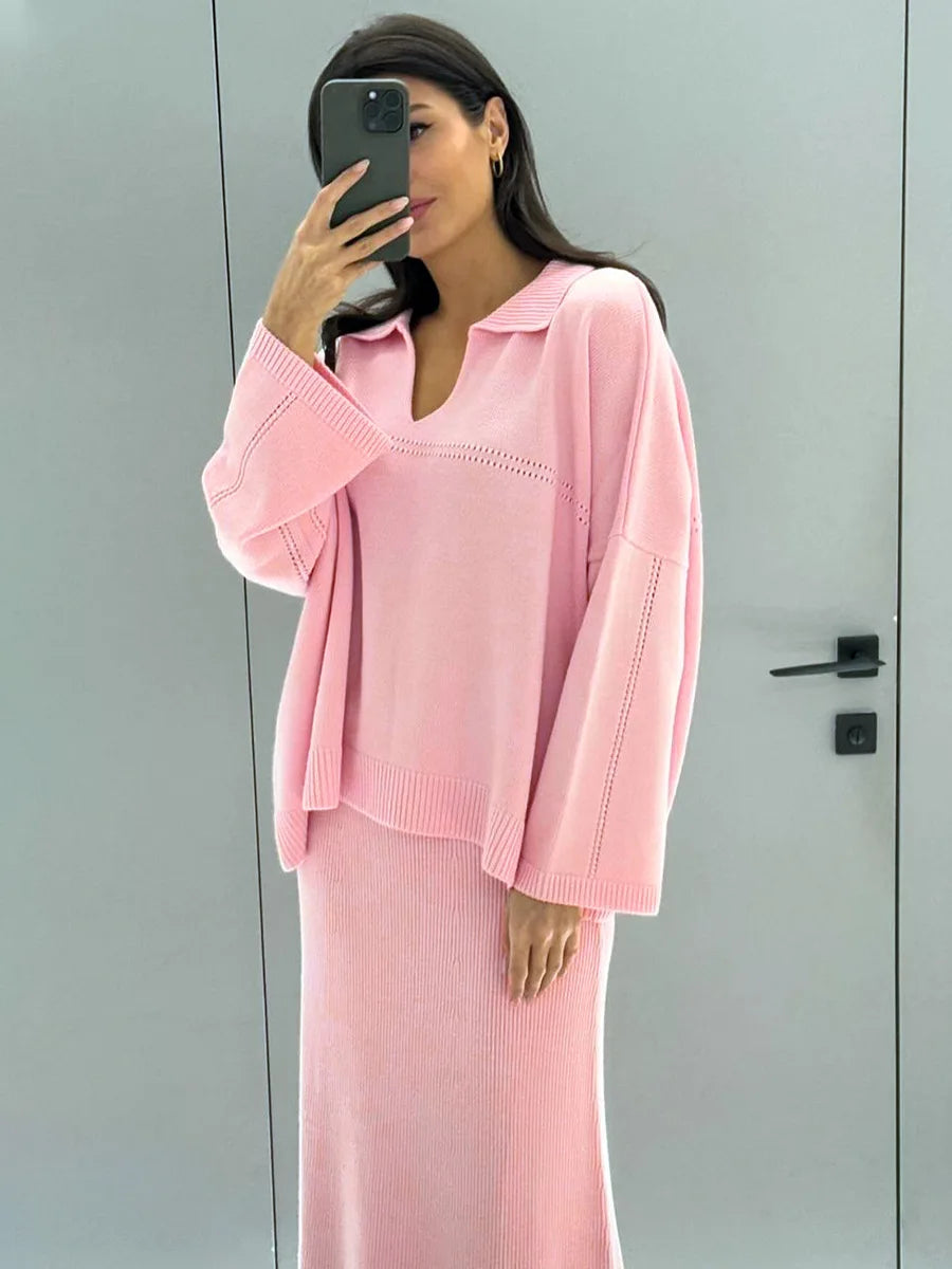 Loose two-piece knitted set maxi skirt and top - Shilav