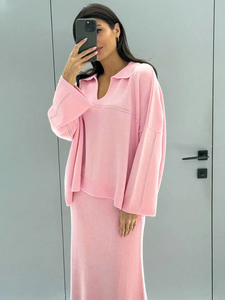Loose two-piece knitted set maxi skirt and top - Shilav