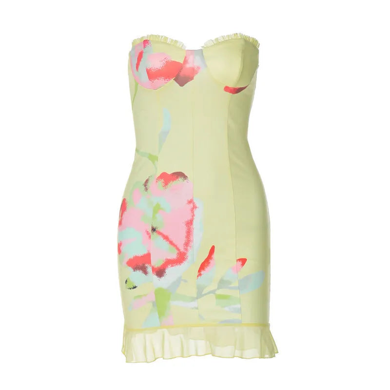 Floral Strapless Mini Dress with Ruffle Detail - Alexa