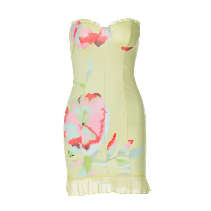 Floral Strapless Mini Dress with Ruffle Detail - Alexa