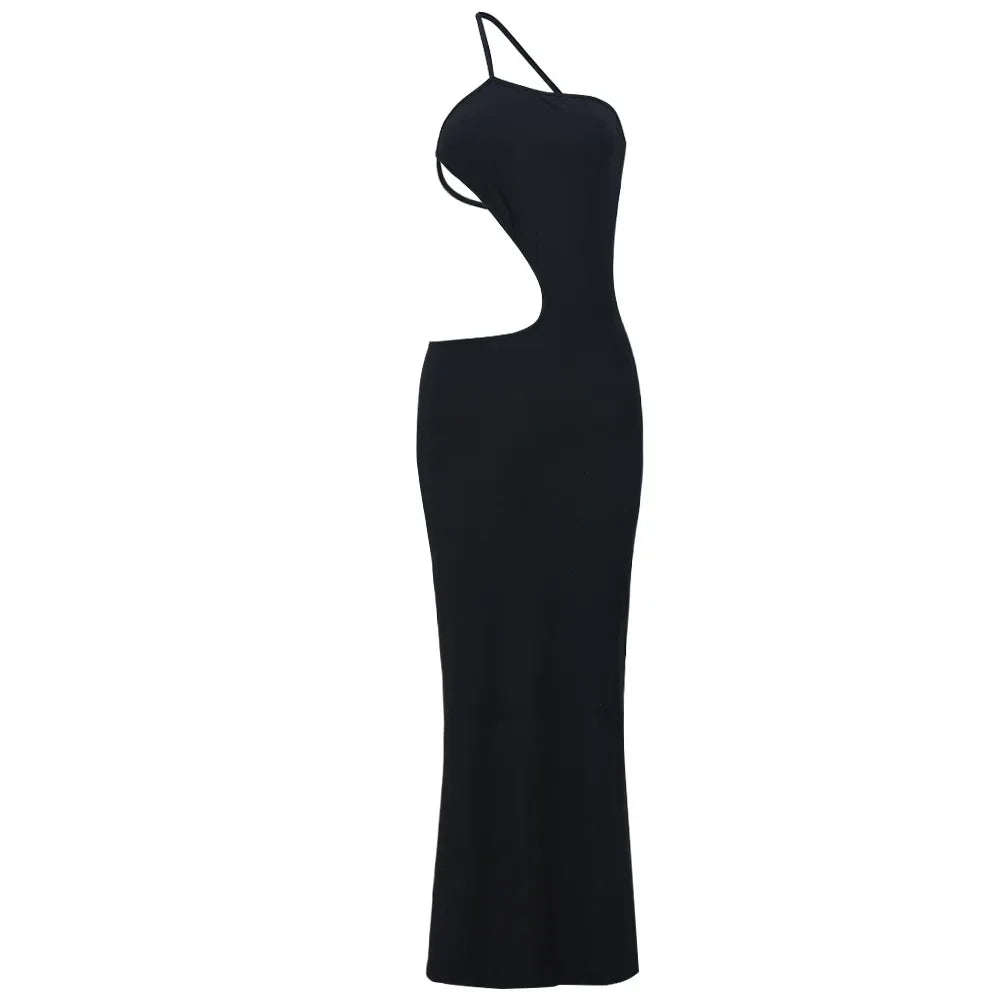 Maxi dress with open back and exposed midriff design - Halsey
