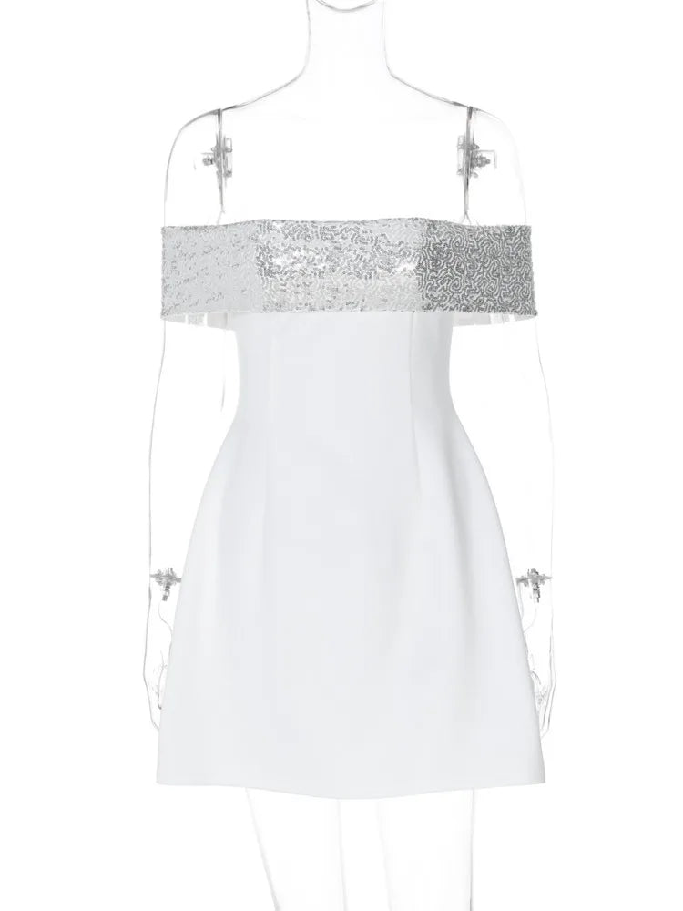 A-Line Mini Dress with Off-Shoulder Sequin Decoration - Lorian