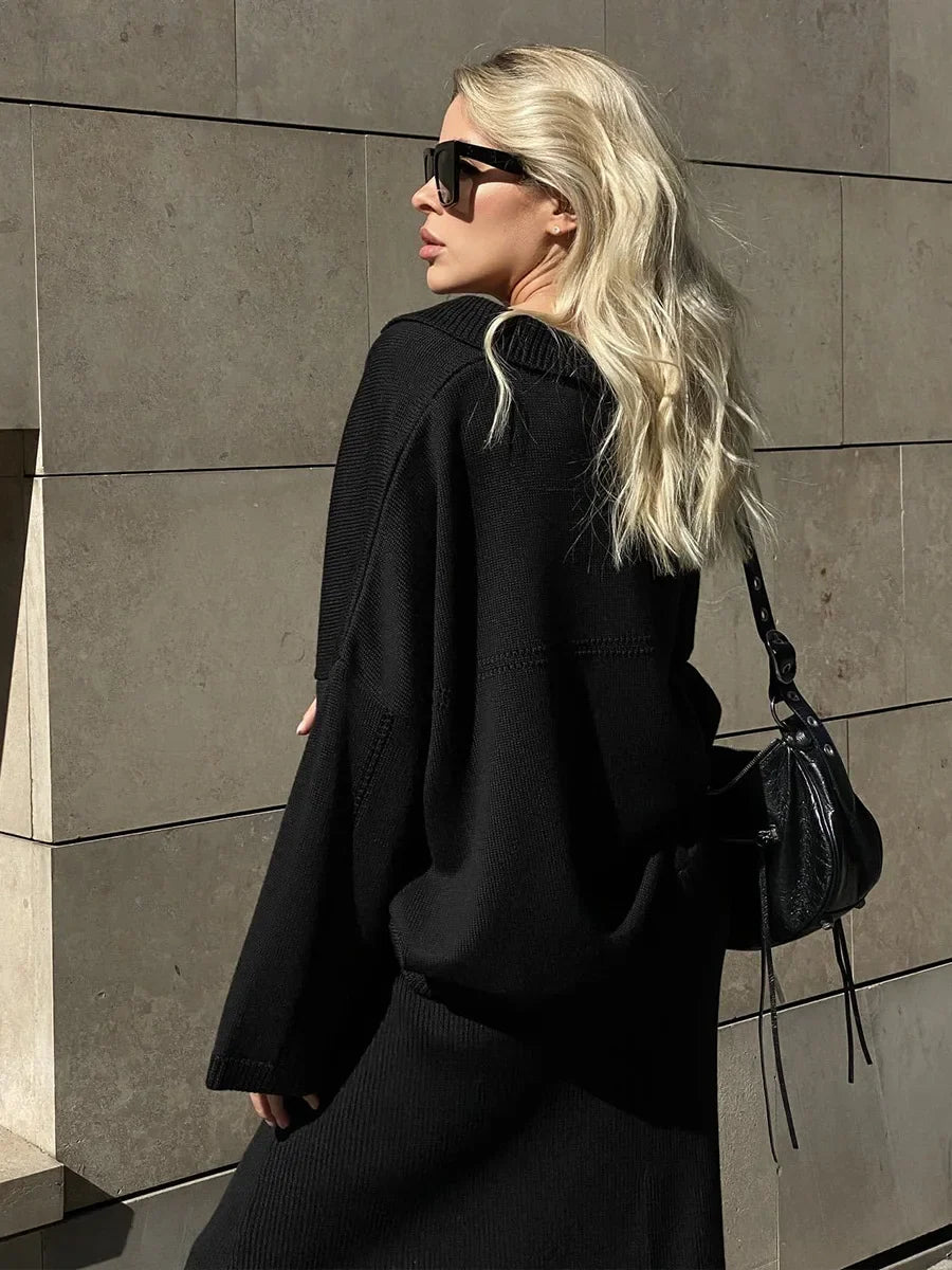 Loose two-piece knitted set maxi skirt and top - Shilav