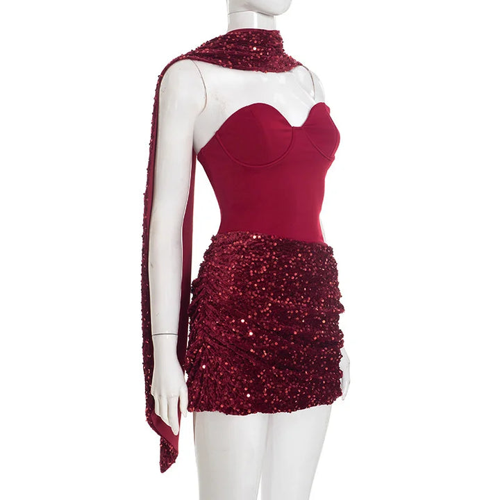 Mini dress with sequin design and scarf detail - GIGI