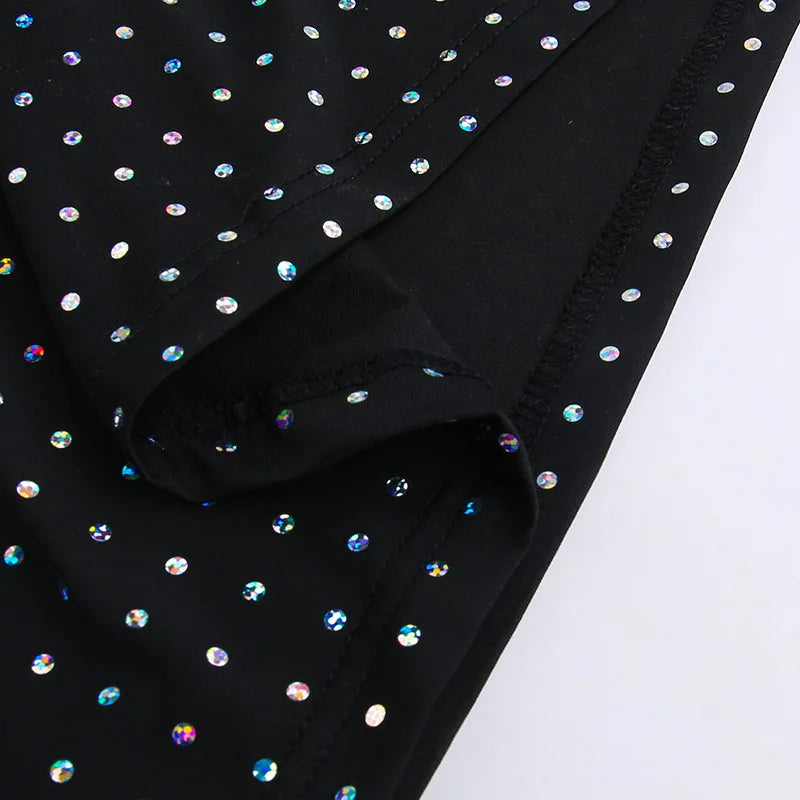 Maxi evening dress with sequins, decorated with a tie neckline - Michaela