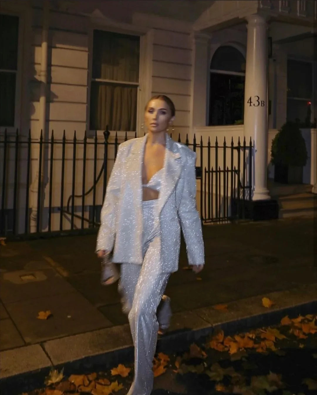 Three-Piece Sequin Suit with Bra, Blazer, and Long High-Waisted Pants - Pasha