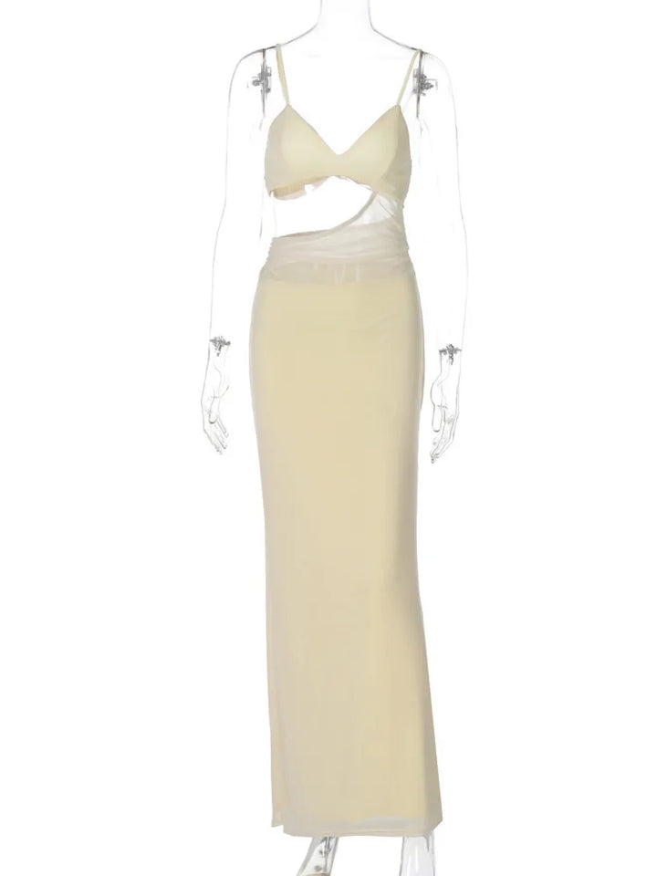 Maxi mesh dress with lining, featuring cutout and open back design - Jane