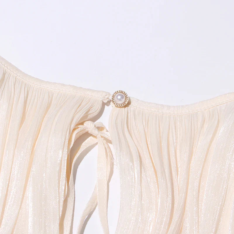 Ruched Mini Dress with Ruffle Detail, Shiny Chiffon Fabric - Lucille