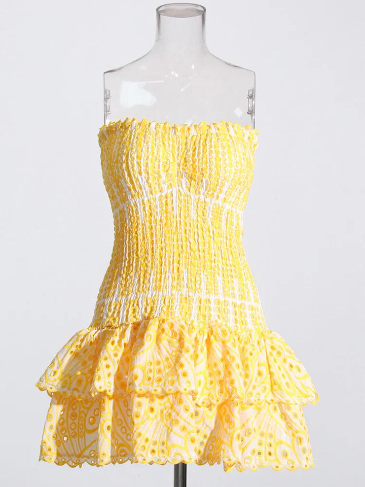 Strapless Mini Dress with Ruching and Ruffle - Diane