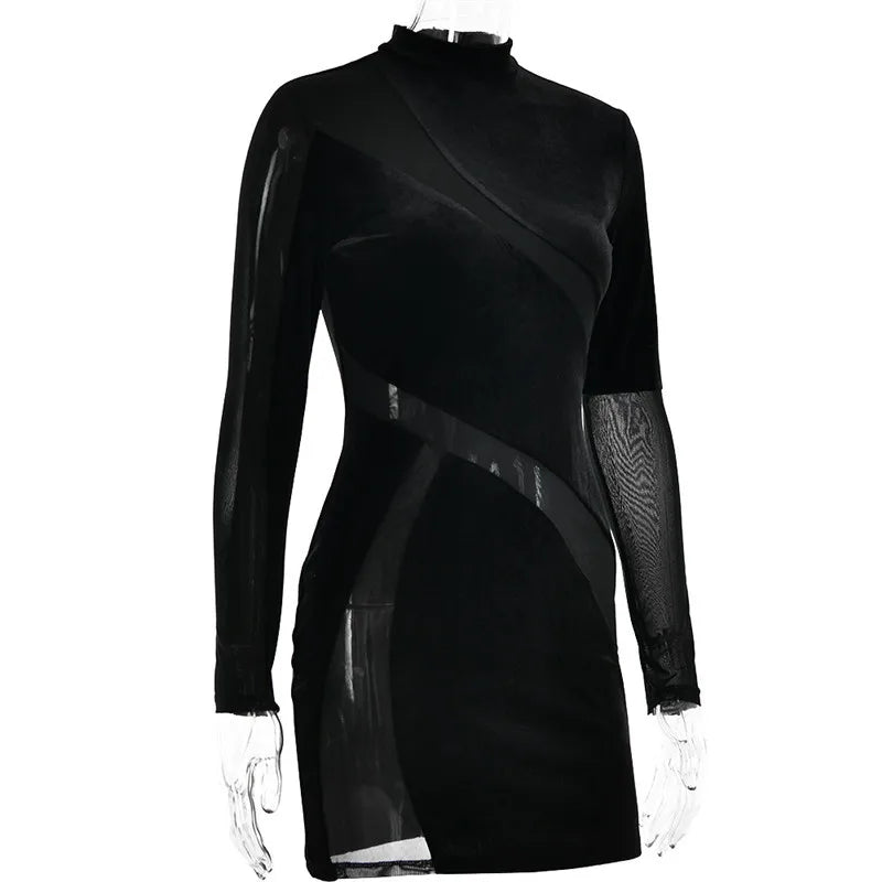 Velvet mini dress with mesh design - TESA