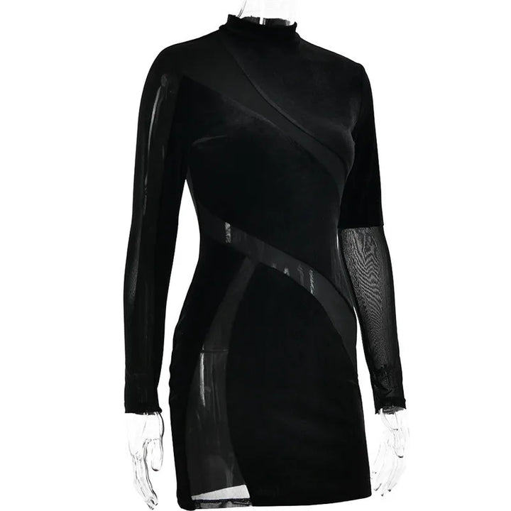 Velvet mini dress with mesh design - TESA