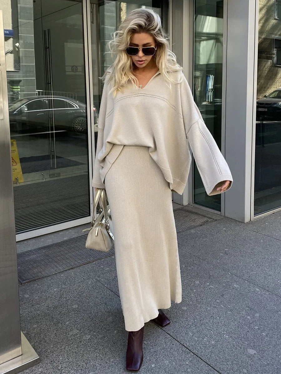Loose two-piece knitted set maxi skirt and top - Shilav
