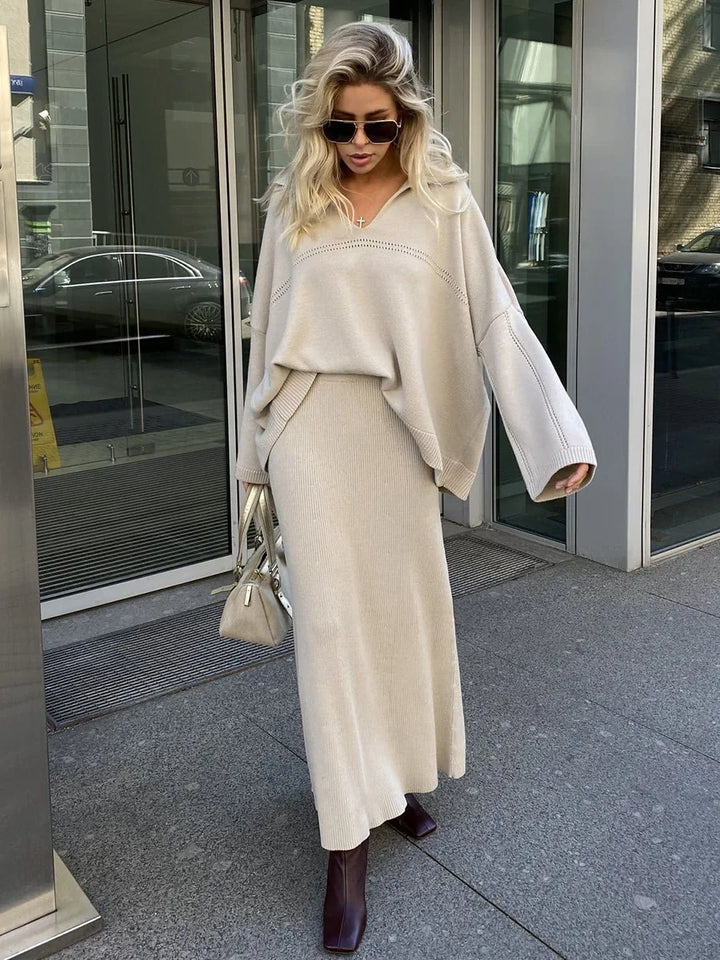 Loose two-piece knitted set maxi skirt and top - Shilav