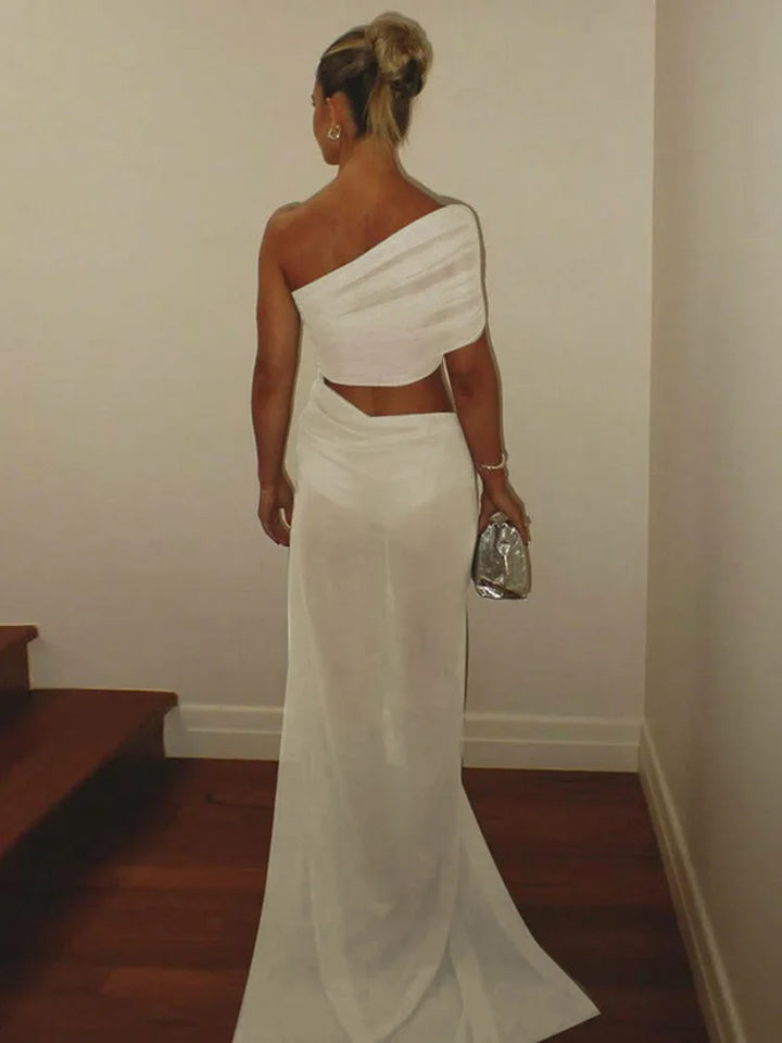 Asymmetric Chiffon Maxi Dress with Slit - Shi Lin