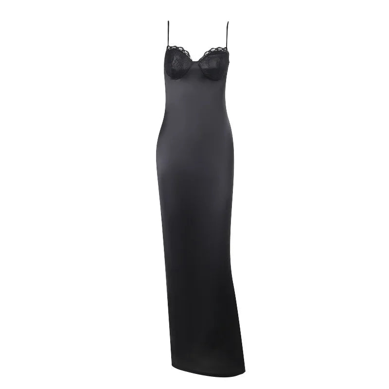 Satin Maxi Dress with Lace Detail - Cassidy