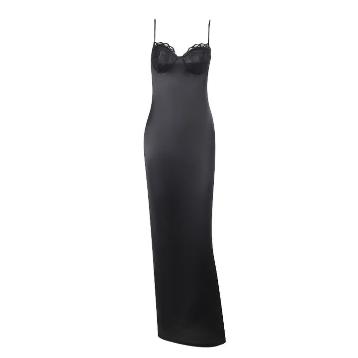 Satin Maxi Dress with Lace Detail - Cassidy