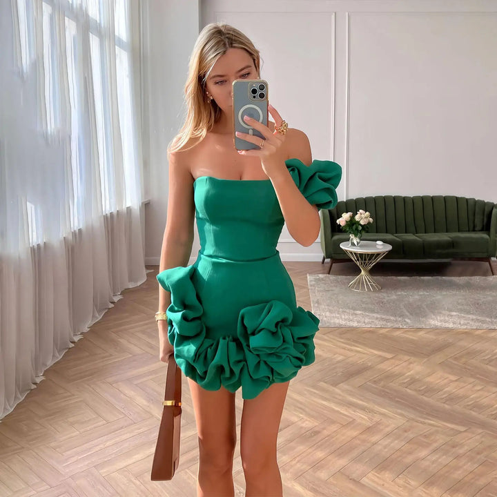Mini Dress with Pleats and One-Shoulder Design - Florina