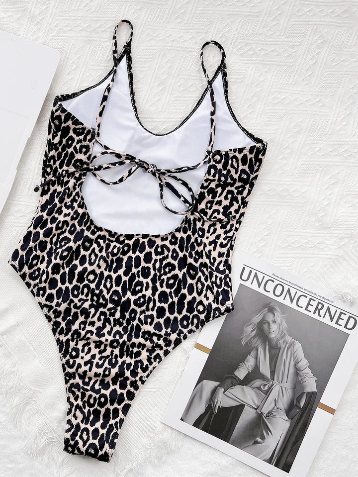 Leopard Print One-Piece Swimsuit with Back Tie - Nicole