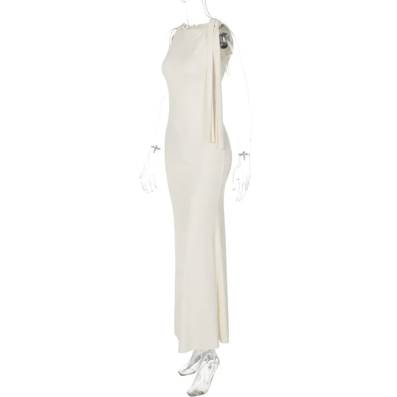 Elegant Maxi Dress with Shoulder Tie - Yolanda