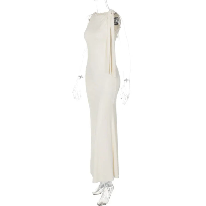 Elegant Maxi Dress with Shoulder Tie - Yolanda