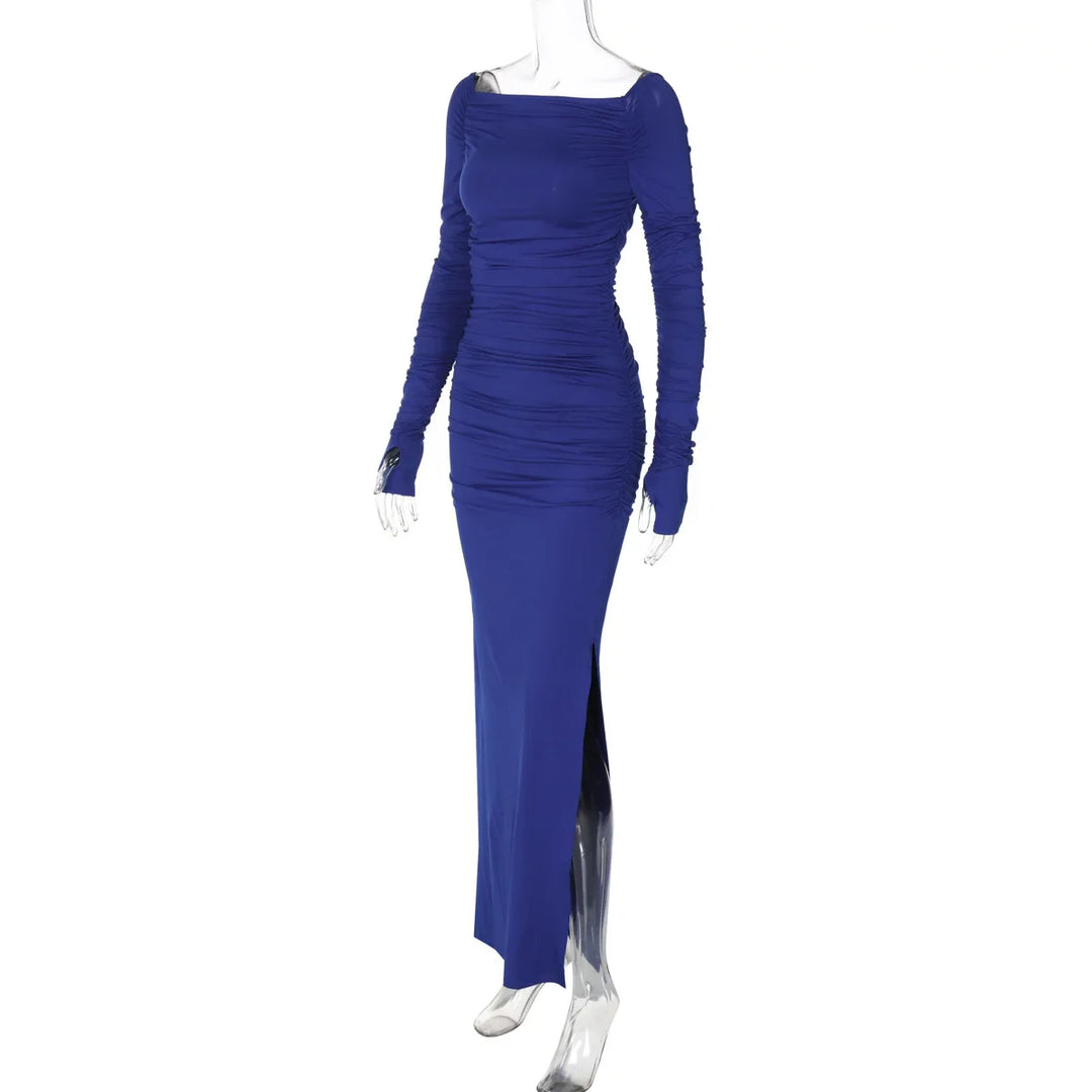 Maxi dress with ruching and slit decoration - MARINA