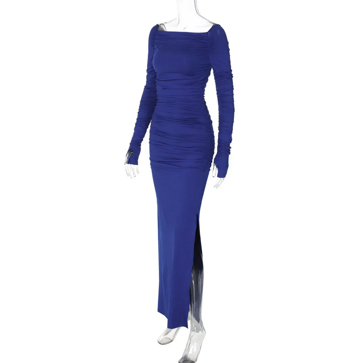 Maxi dress with ruching and slit decoration - MARINA