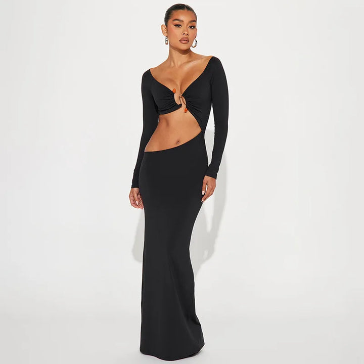 Maxi dress with exposed midriff and buckle design - Talia