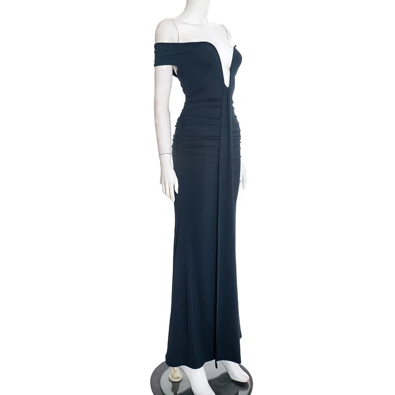 Maxi Dress with Ruching, Off-Shoulder Design, and Ruching Details - Fabiana