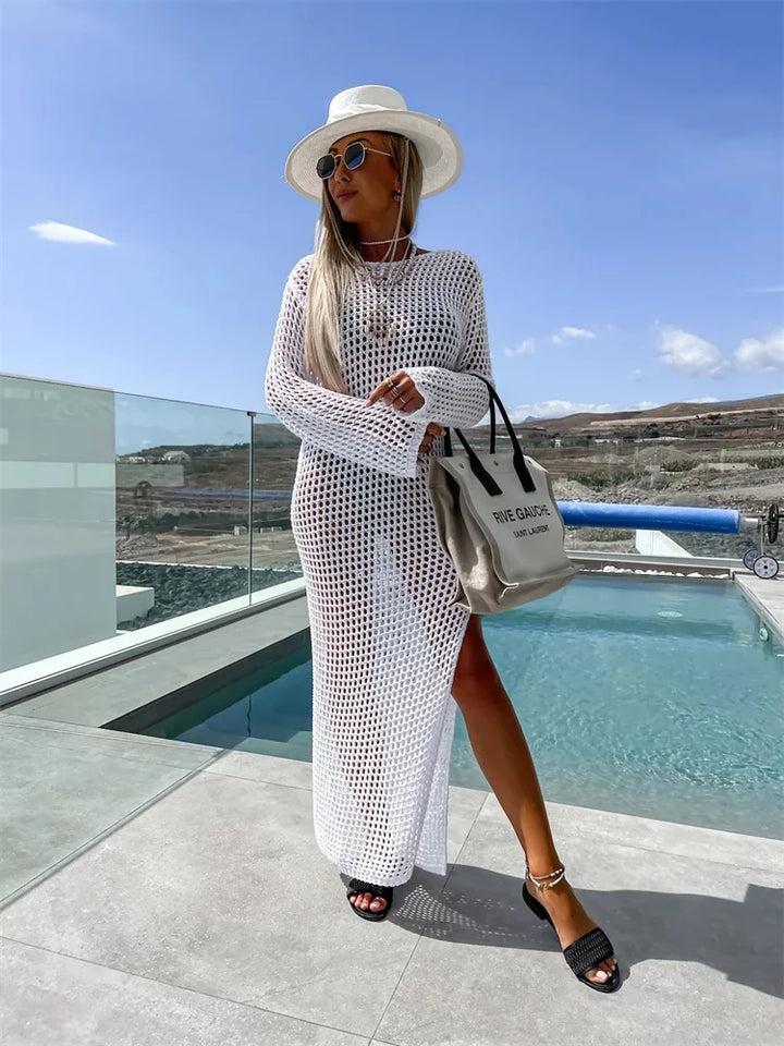 Mesh Maxi Beach Dress with Slit Design - Miranda