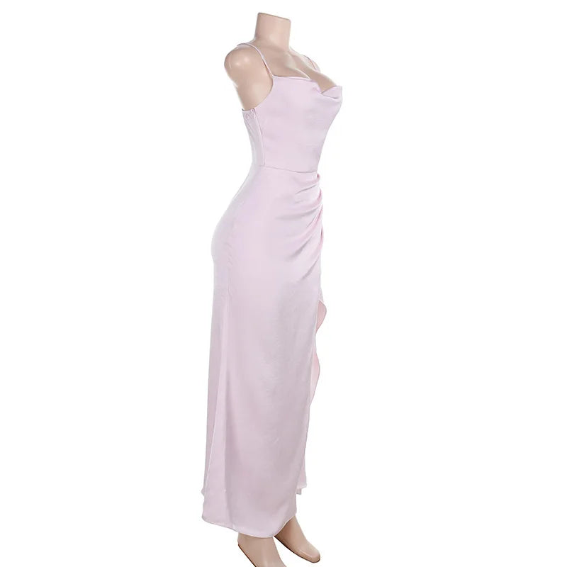 Maxi Satin Dress with Slit Detail - Linda