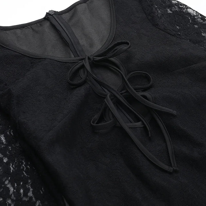 Lace Mini Dress with Tie Details - Lorial