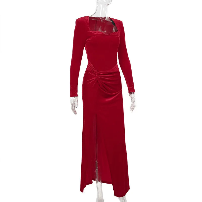 Velvet Maxi Dress with Slit Design - Prague