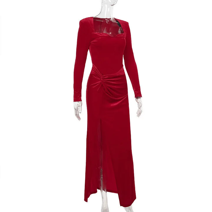 Velvet Maxi Dress with Slit Design - Prague