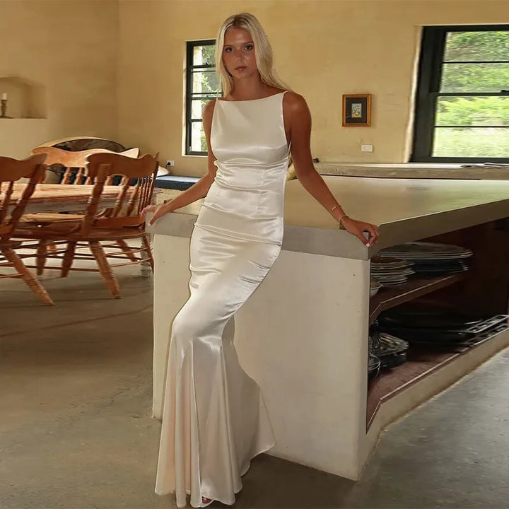 Maxi satin dress with open back - Rain