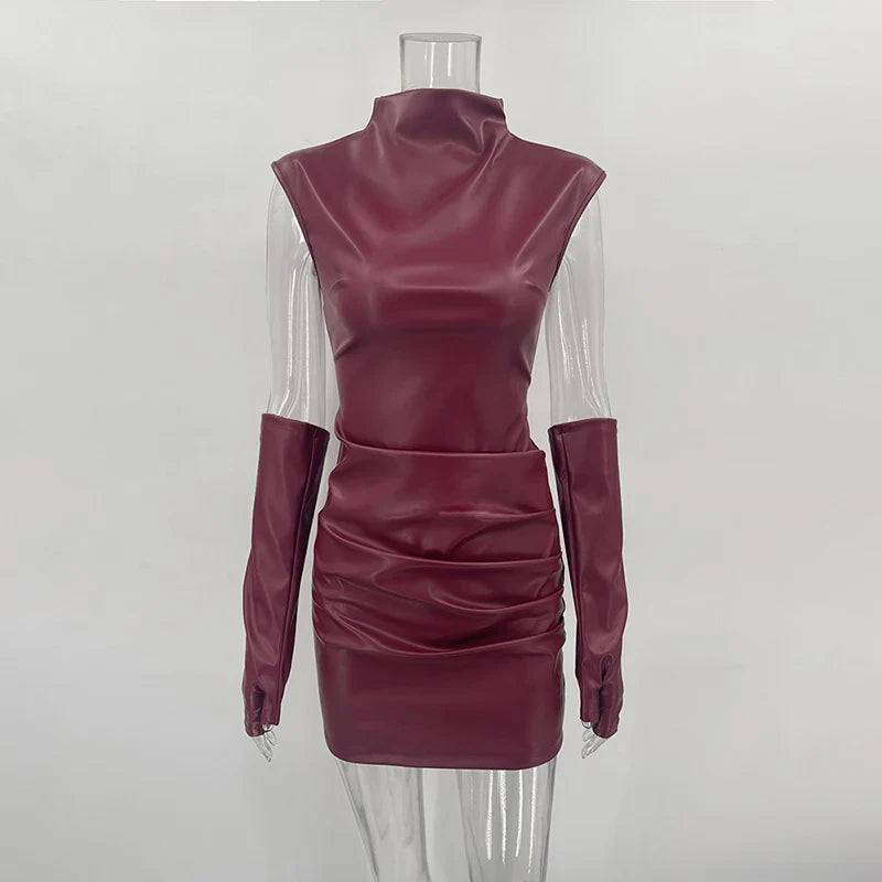 Faux Leather Mini Dress with Glove Detail - Juliet