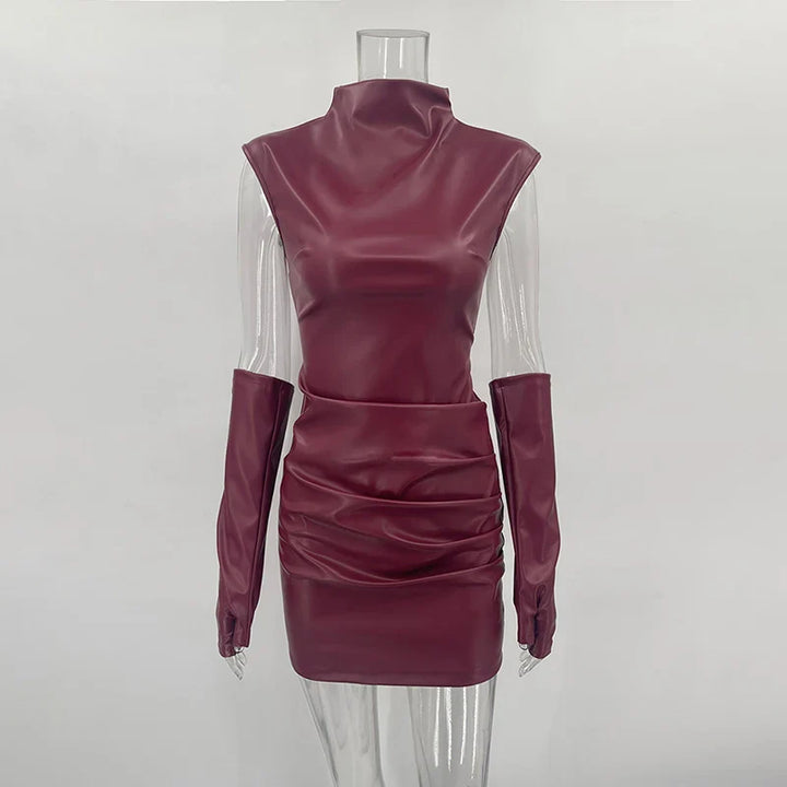Faux Leather Mini Dress with Glove Detail - Juliet