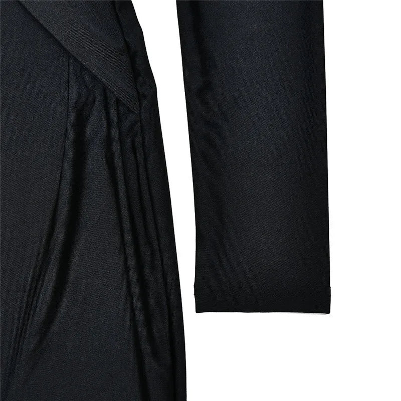 Fitted long jumpsuit with shaping fabric, deep V neckline, and cross decoration - Laini