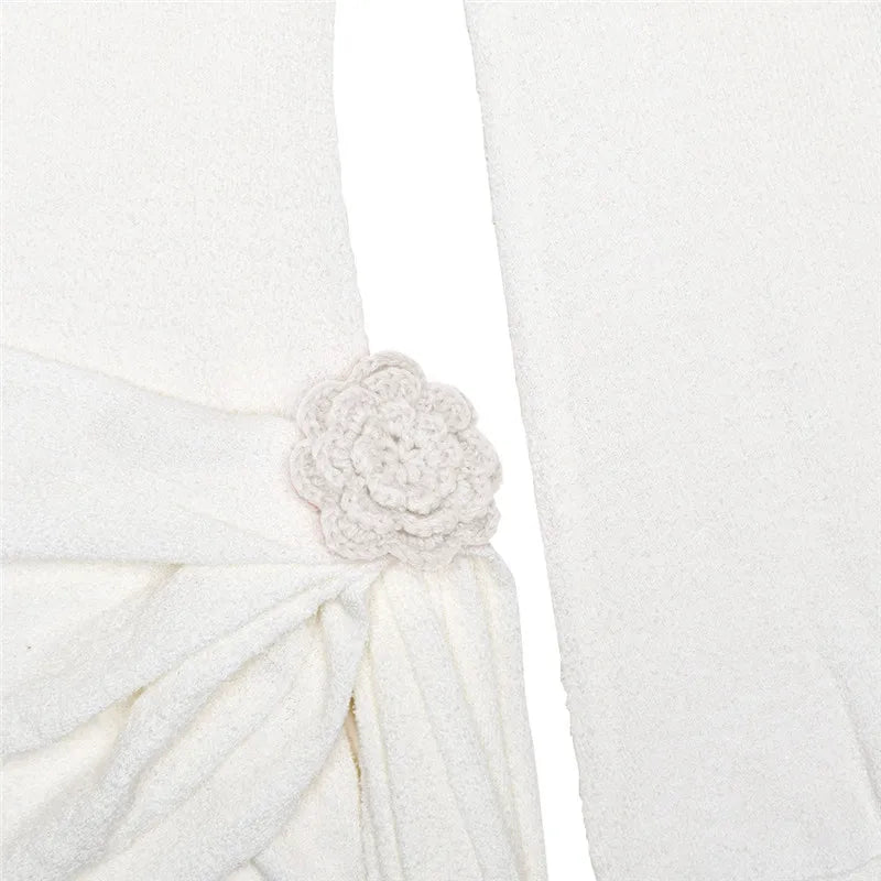Knitted mini dress with flower and train design and open back - Malia