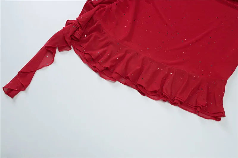 Mini sequin dress with asymmetric ruffle decoration - Kesem