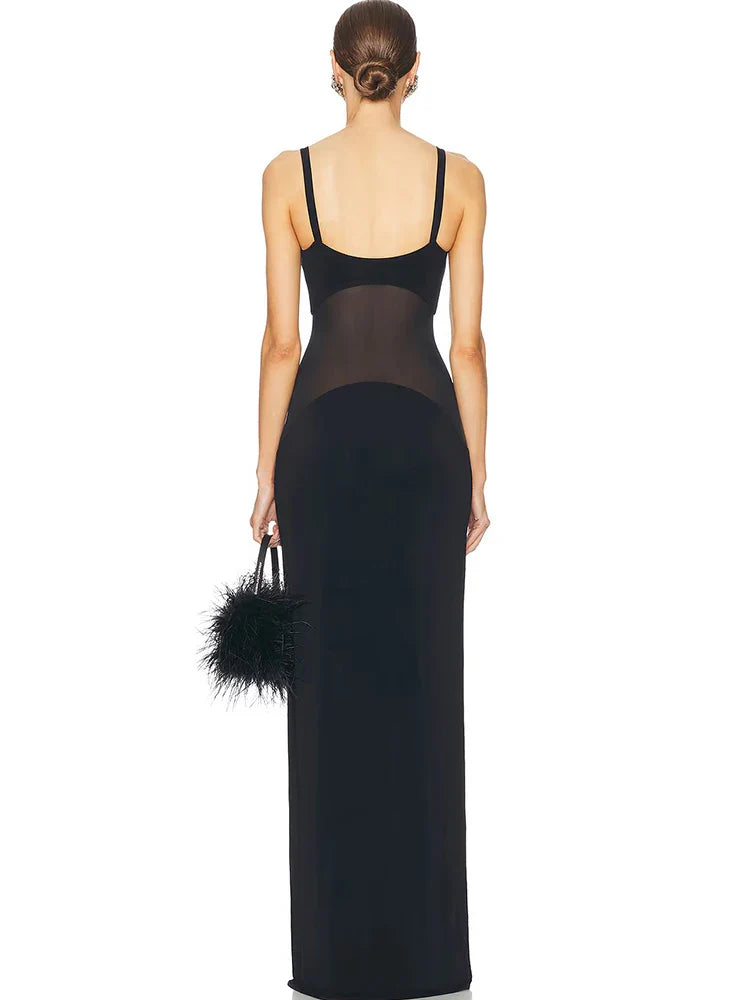 Elegant Maxi Dress with Mesh Detail - Zhuri